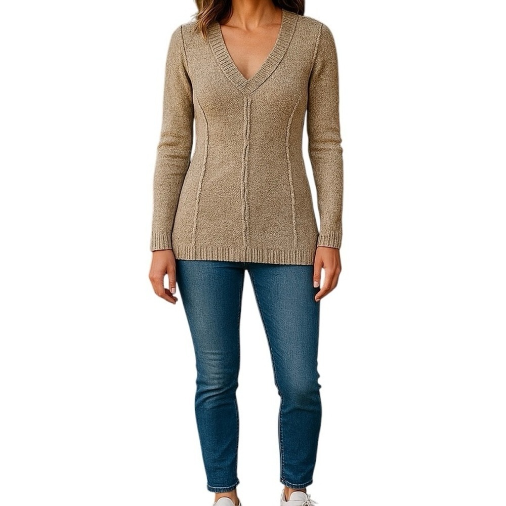 Antonio Melani Cozy Preppy Knit Pullover Sweater V-Neck Neutral Women Sz M - Picture 8 of 8